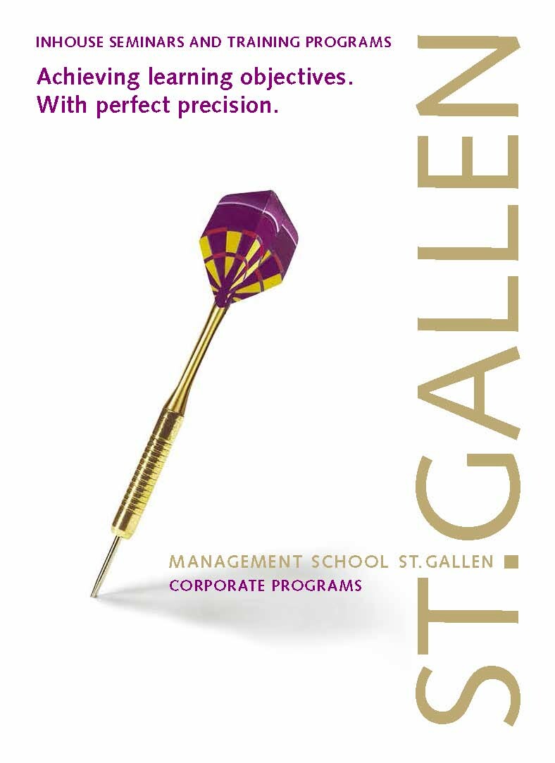Deckblatt der Broschüre «Inhouse Seminars and Training Programs» der Management School St.Gallen mit modernem Design und Logo.