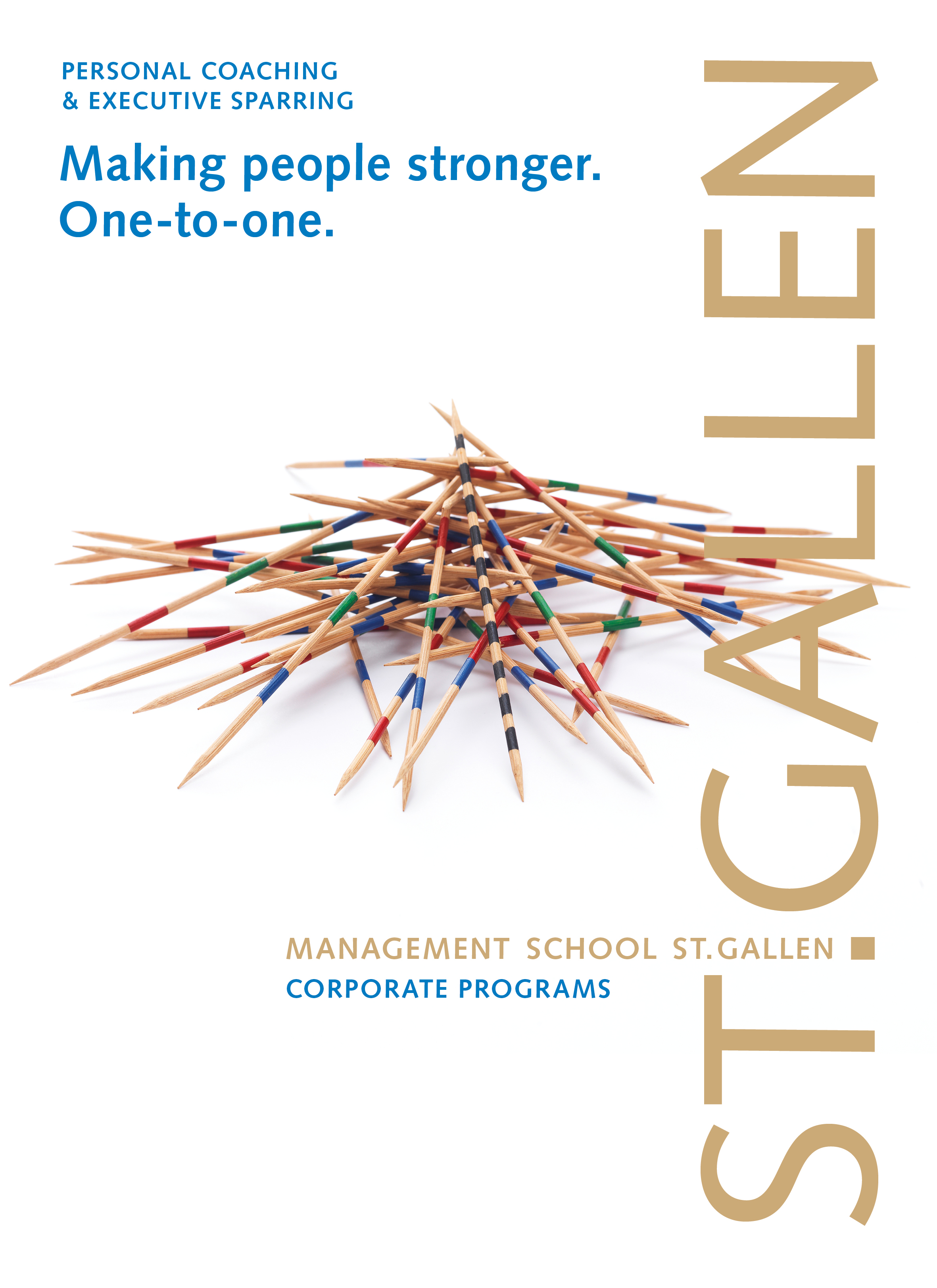 Deckblatt der Broschüre «Personal Coaching & Executive Sparring» der Management School St.Gallen mit modernem Design und Logo.