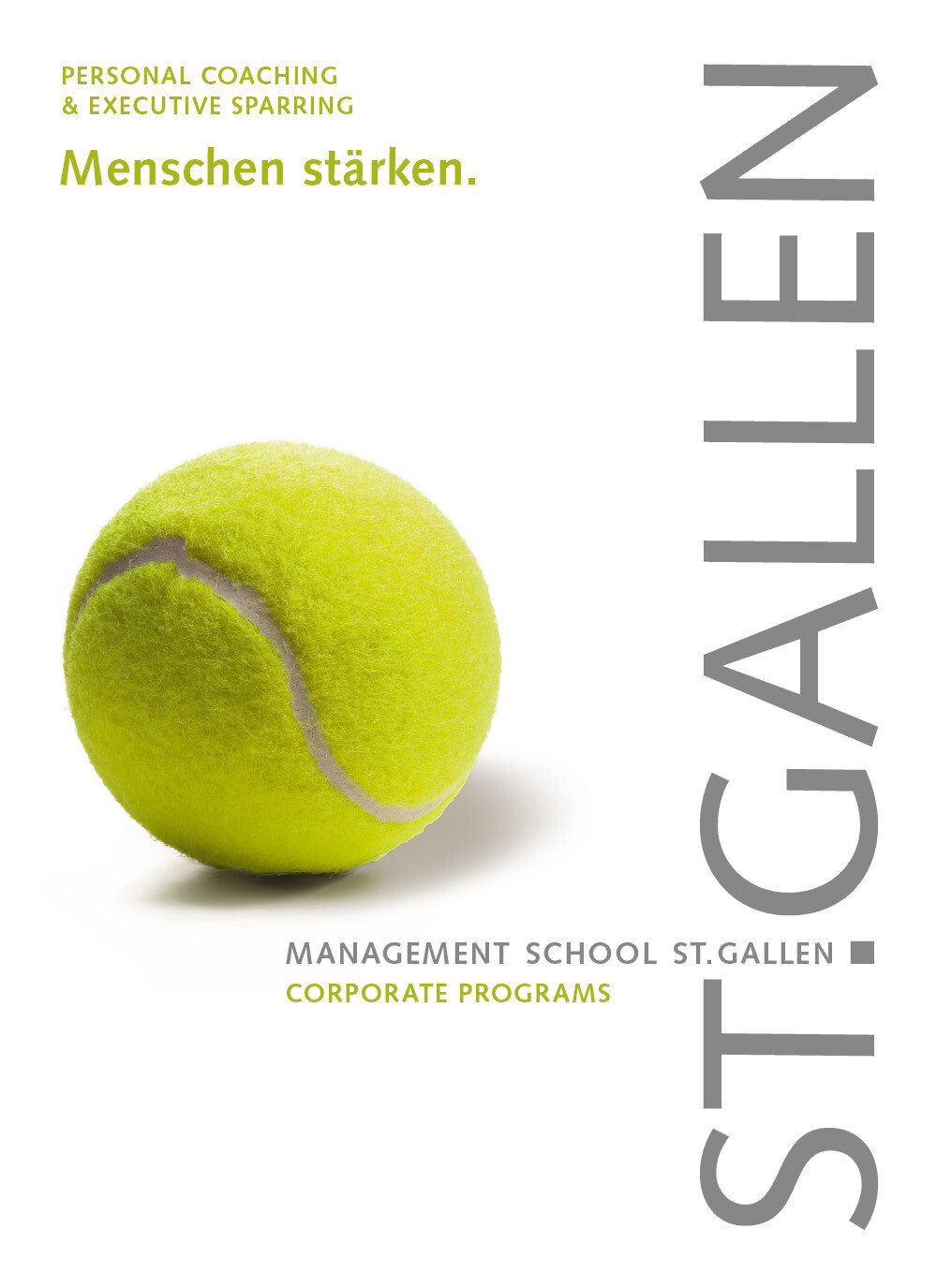 Deckblatt der Broschüre «Personal Coaching & Executive Sparring» der Management School St.Gallen mit modernem Design und Logo.