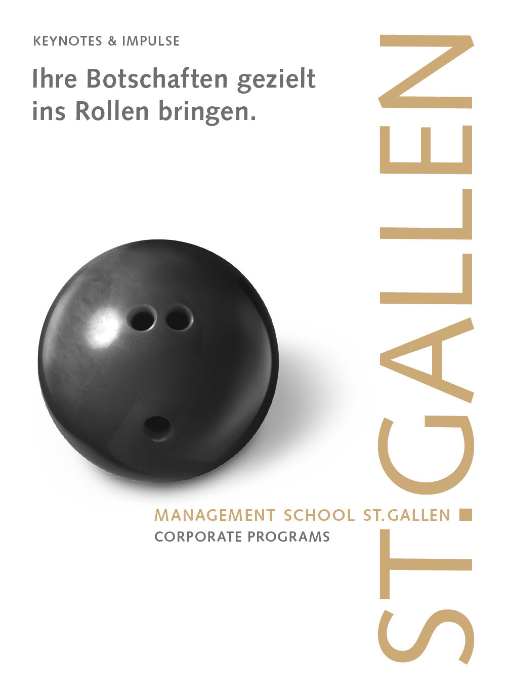 Deckblatt der Broschüre «Keynotes & Impulse» der Management School St.Gallen mit modernem Design und Logo.
