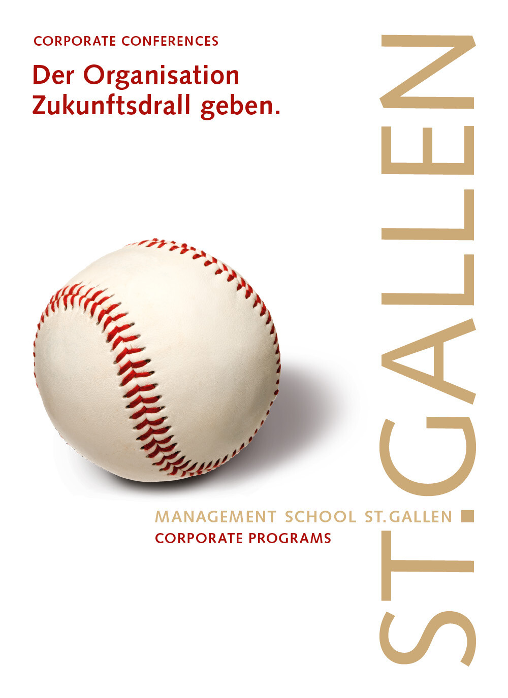 Deckblatt der Broschüre «Corporate Conferences» der Management School St.Gallen mit modernem Design und Logo.