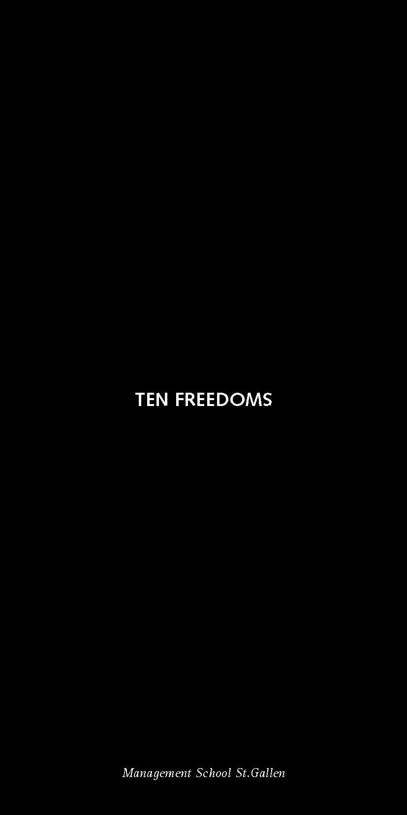 Cover page of the impulse brochure «Ten Freedoms» with a simple design and the logo of the Management School St.Gallen.