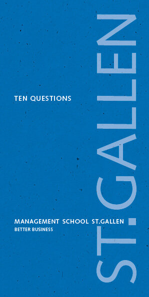 Deckblatt der Impulsschrift «10 Questions» mit einem schlichten Design und dem Logo der Management School St.Gallen.