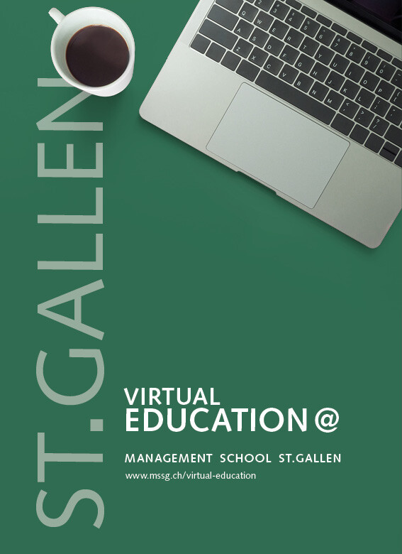 Deckblatt der Broschüre «Virtual Education» der Management School St.Gallen mit modernem Design und Logo.