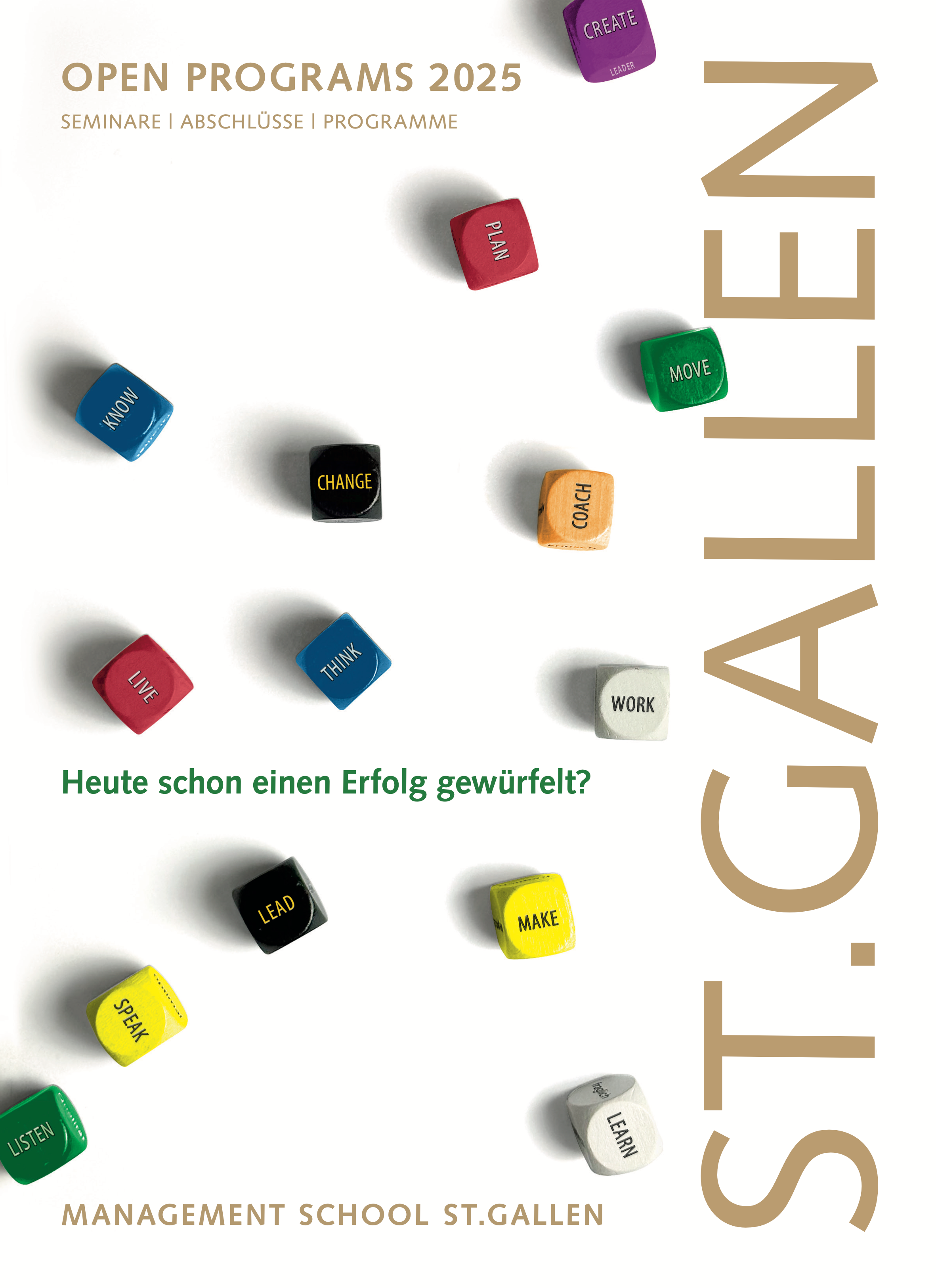Cover page of the brochure « Jahresprogramm» of the Management School St.Gallen with modern design and logo.